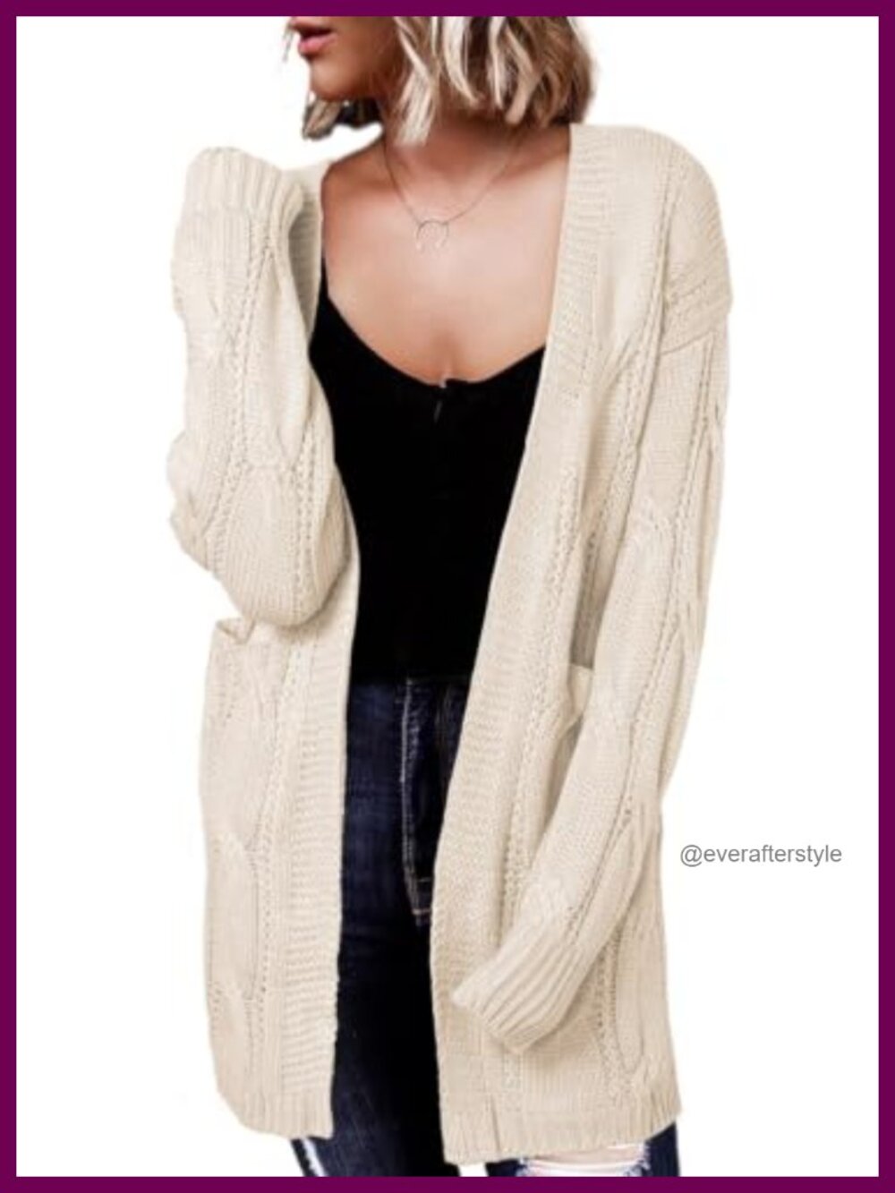 Women's Open Front Knit Cardigan Long Lantern Sleeve Acrylic Sweater